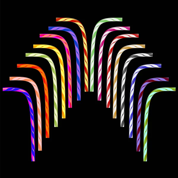 Colored Striped Drinking Straw Set Isolated on Black Background