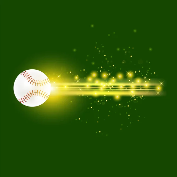 黄色の輝きで野球ボールを燃やす緑の背景に隔離された — ストック写真