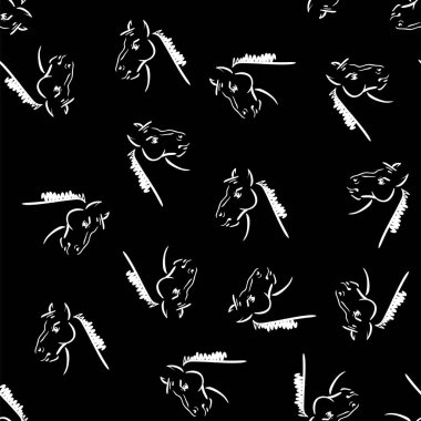 Siyah arka plan üzerine beyaz at Head Seamless Modeli