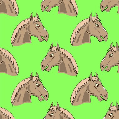 Yeşil arka plan üzerinde renkli at Head Seamless Modeli