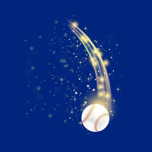 Pallone Baseball Volante Con Scintille Gialle Isolato Sfondo Blu — Foto Stock