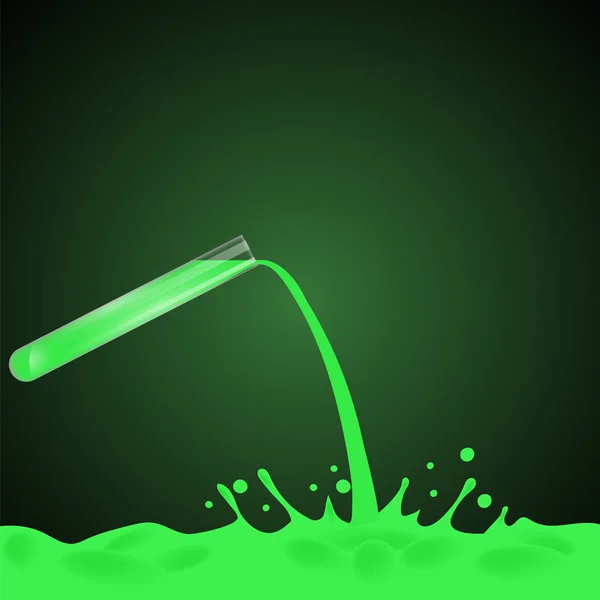 Green Chemical Liquid Poured Out Glass Test Tube Slame Splatter — Stock Photo, Image