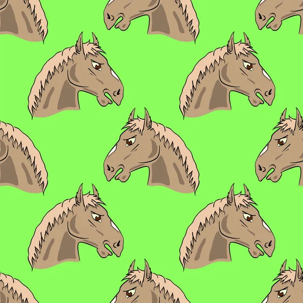 Colored Horse Head Seamless Pattern Green Background — Stock Photo, Image