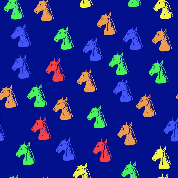 Barevné Koně Hlavy Vzor Bezešvé Modrém Pozadí — Stock fotografie