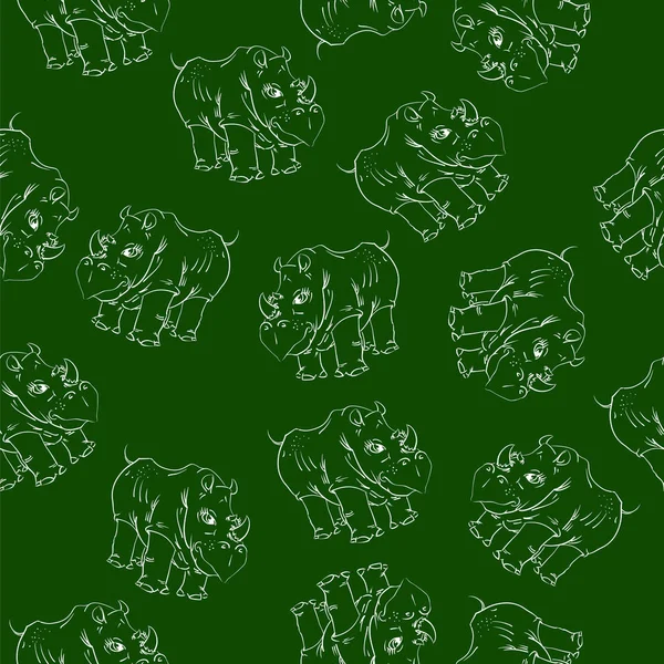 White Rhino Seamless Pattern Green Background — Stock Photo, Image