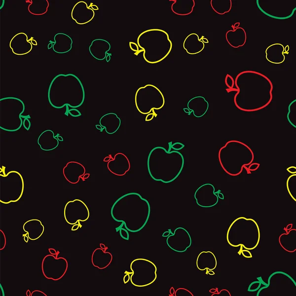Kolorowe Świeżego Jabłka Wzór Czarnym Tle — Zdjęcie stockowe
