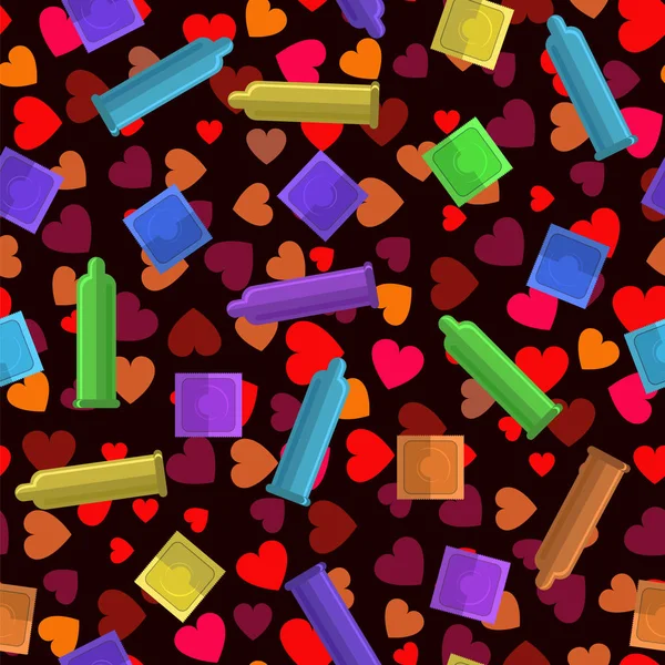 Набор Цветных Презервативов Фоне Сердца — стоковое фото