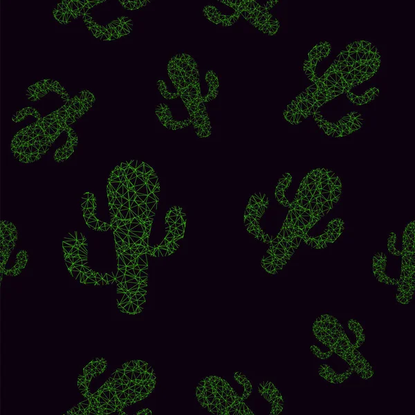 Green Cactus Seamless Pattern Black Background — Stock Photo, Image