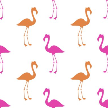 Beyaz arka plan üzerinde Pembe Flamingo Seamless modeli. Kuş siluet doku