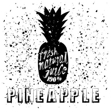 Ananas simgesi tipografi tasarım beyaz Grunge arka plan üzerinde. Vintage meyve Poster, afiş, Logo veya etiket yazı ile