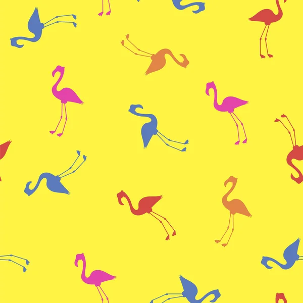 ピンク赤青フラミンゴ シームレス パターン白い背景の上 鳥シルエット テクスチャ — ストック写真