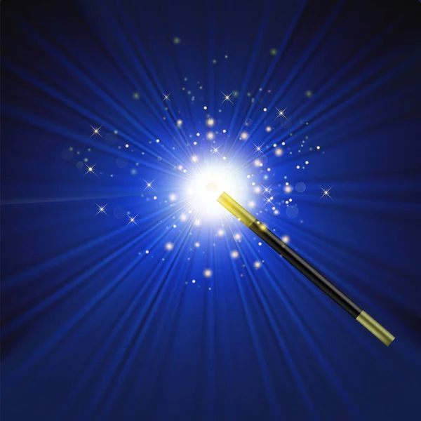 青の背景に輝く光でリアル魔法の杖 — ストック写真
