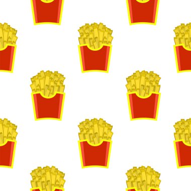 Patates kızartması kırmızı kağıt beyaz zemin üzerine Dikişsiz desen kutu. Sıcak kızarmış patates kova hızlı snack