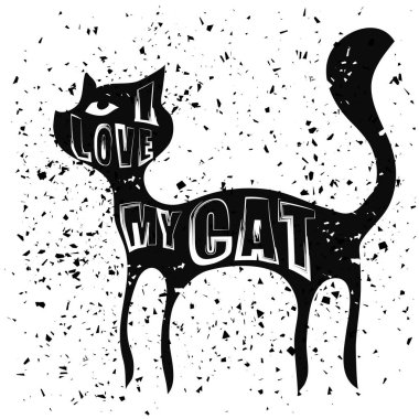 Kedi siluet Grunge arka plan üzerinde baskı tipografi tasarımı. Kediler afiş teklif