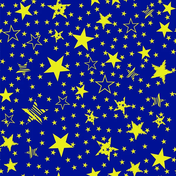 Gold Yellow Star Seamless Pattern Blue Background — Stock Photo, Image