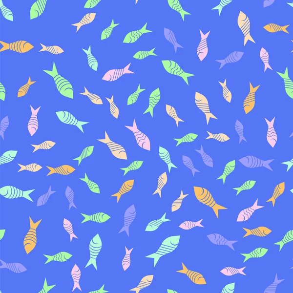 Colored Fish Silhouettes Seamless Pattern Blue Background — Stock Photo, Image