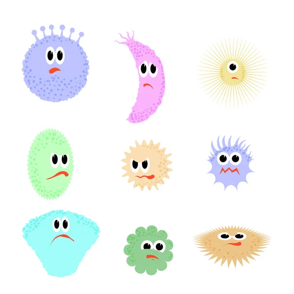 Set Different Cartoon Microbes Isolated White Background Pandemic Colored Backteria — Stock Photo, Image