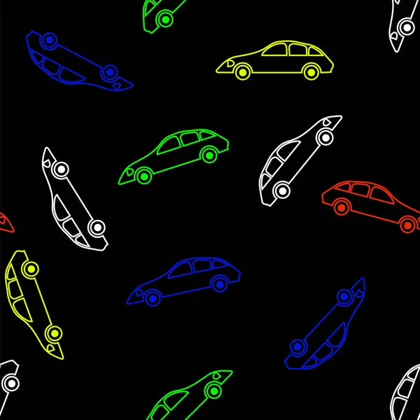 Siyah Arka Plan Üzerinde Renkli Modern Araba Seamless Modeli — Stok fotoğraf