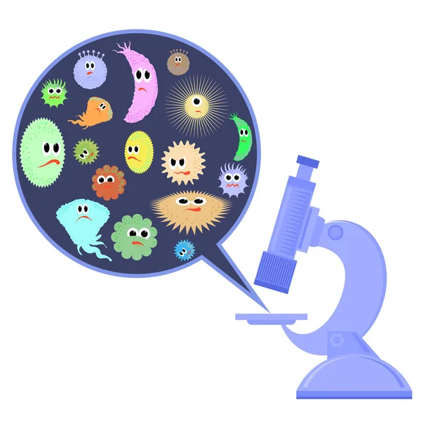 Sada Různých Kreslených Mikrobů Mikroskopem Pandemie Barevné Backteria Nebezpečná Zlé — Stock fotografie