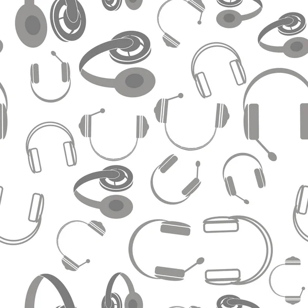 Set Headphones Seamless Pattern Isolated White Background Musical Stereophones Gray — Stock Photo, Image