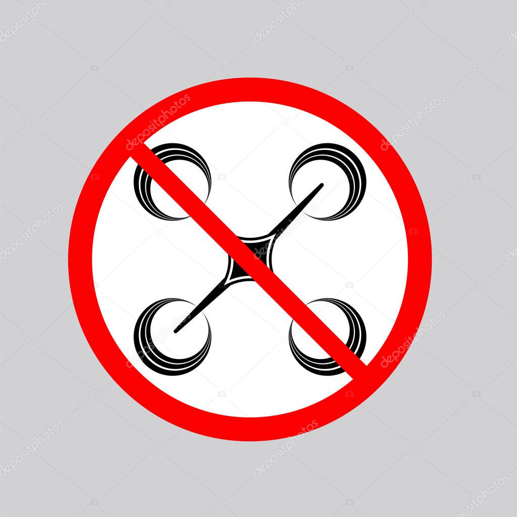 Stop Airdrone Allowed Sign. Photo and Video Air Drone Icon Modern Quadrocopter with Digital Camera Silhouette. High Technology Innovation Copter Concept with Remote Control