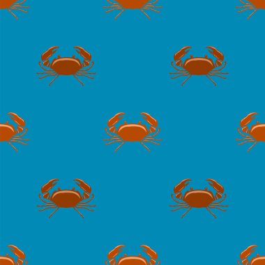 Deniz haşlanmış Kırmızı yengeç ile dev pençeleri Seamless modeli üzerinde mavi arka plan. Taze deniz ürünleri simgesi. Delicous meze.