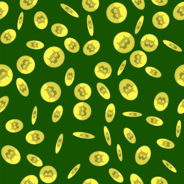 Yeşil zemin üzerine altın Bitcoin Seamless Modeli