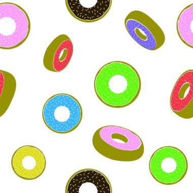 Tatlı beyaz arka plan üzerinde renkli Donut Seamless Modeli sırlı. Fast Food doku