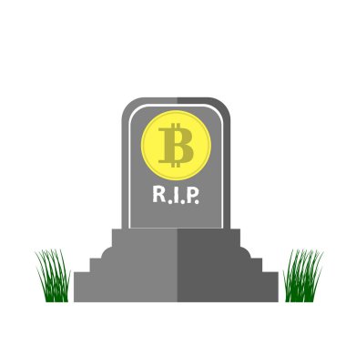 Bitcoin taş anıt ve yeşil çim beyaz arka plan üzerinde izole