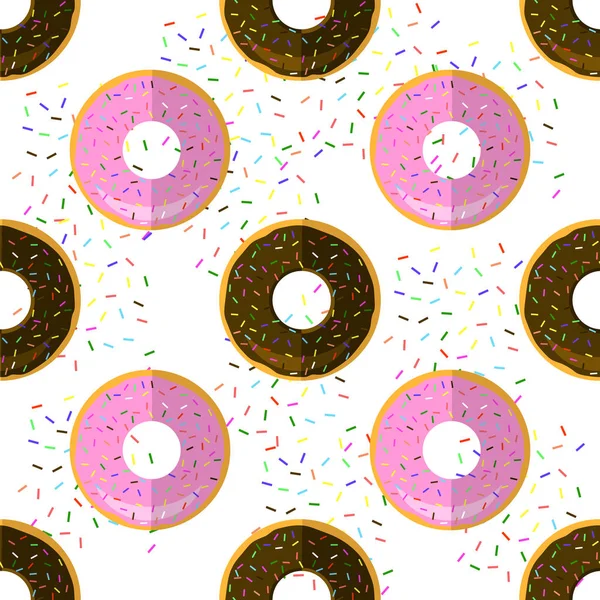 Zoete Geglazuurde Kleurrijke Donut Naadloze Patroon Hagelslag Witte Achtergrond Fastfood — Stockfoto