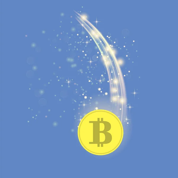 Goldene Bitcoin Isoliert Auf Blauem Hintergrund Kryptowährungs Ikone — Stockfoto
