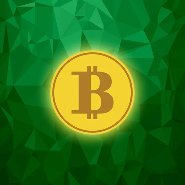 Gele Bitcoin Pictogram Groene Veelhoekige Achtergrond Crypto Valuta Concept — Stockfoto