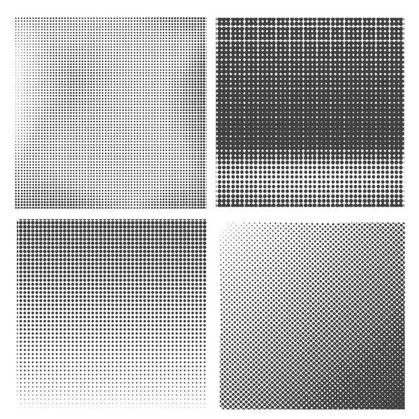 Set of Halftone Patterns on White Background. Dirty Damaged Spotted Circles Pattern. Comic Book Texture.