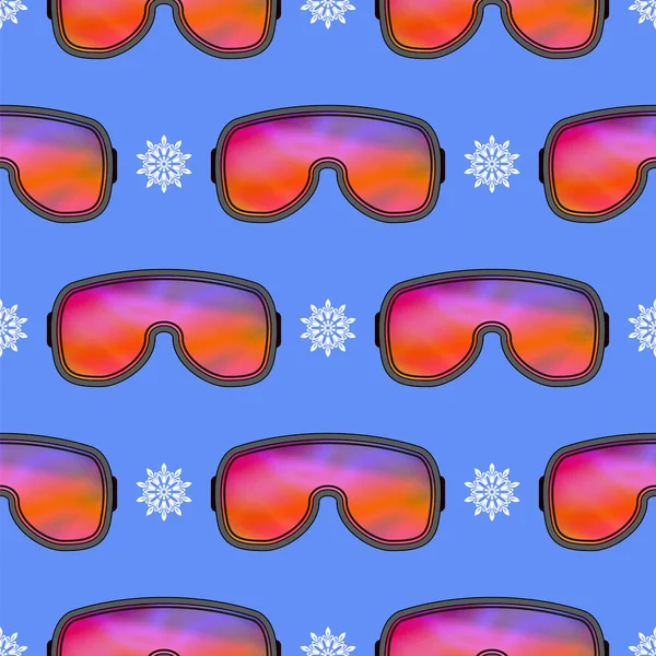 Winterskibrille Mit Nahtlosem Muster Isoliert Auf Blauem Hintergrund — Stockfoto