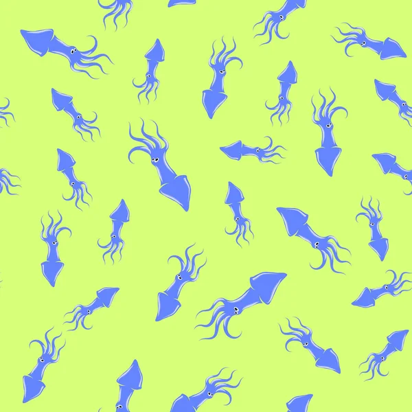 Európai Tintahal Sziluett Seamless Pattern Elszigetelt Sárga Háttéren Aranyos Tengeri — Stock Fotó