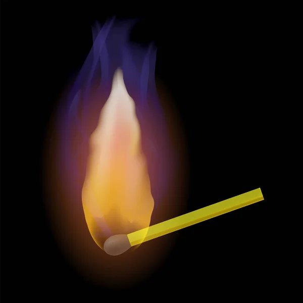 Brennendes Streichholz Mit Feuerflamme Isoliert Auf Schwarzem Hintergrund — Stockfoto