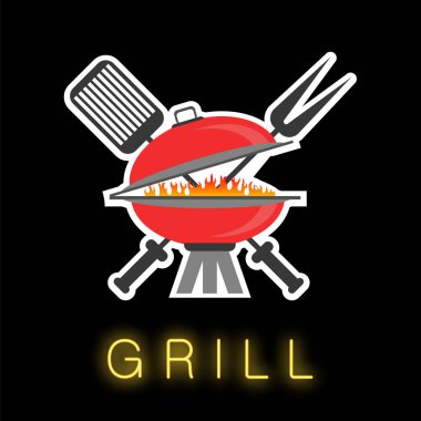 Barbekü renkli simge siyah arka plan üzerine izole