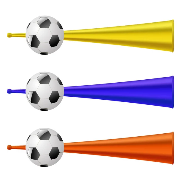 Colored Trumpets Football Fun Isolated White Background Musical Vuvuzela — Stock Photo, Image