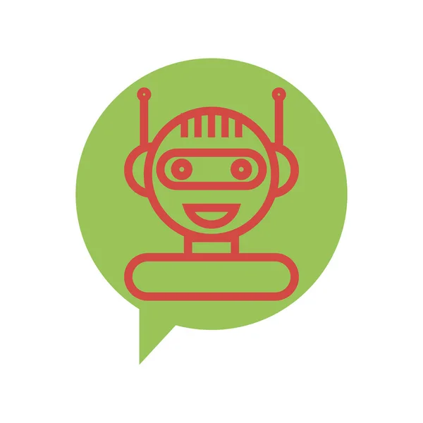 Red Line Chat Bot Icon on Green Speech Bubble. Artificial Intelligence Concept of UI. Cute Smiling Chatbot. Robot Virtual Assistance. Online Consultation.