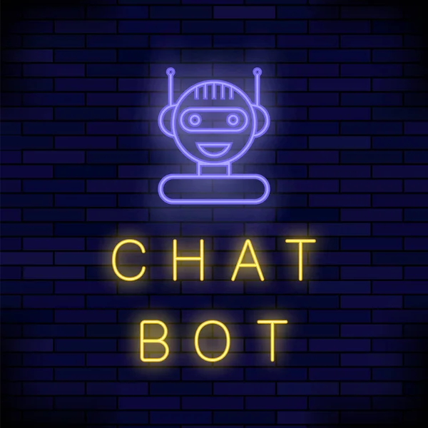 Neon Chat Bot Фоне Blue Brick Концепция Искусственного Интеллекта Симпатичная — стоковое фото