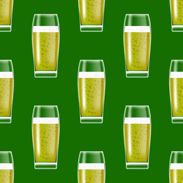 Bicchieri Birra Trasparente Modello Senza Soluzione Continuità Sfondo Verde — Foto Stock