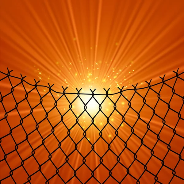 Sonne Und Draht Widerhaken Auf Orangefarbenen Hintergrund Freiheitskonzept Friedenstag — Stockfoto