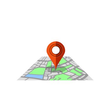 Kağıt Yol Haritalı Kırmızı İşaretçi. GPS Navigator Konum Simgesi.