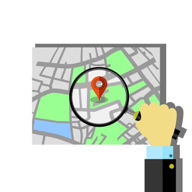 Kağıt Yol Haritalı Kırmızı İşaretçi. GPS Navigator Konum Simgesi.
