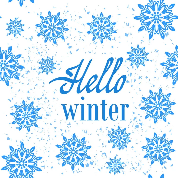 Hallo Winter Typografische Poster Handgetekende Zin Brief Achtergrond Van Snowflake — Stockfoto