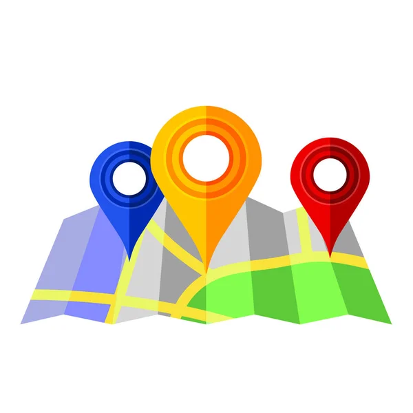 Kleurrijke Markers Pointer Met Paper Road Map Gps Navigator Locatie — Stockfoto