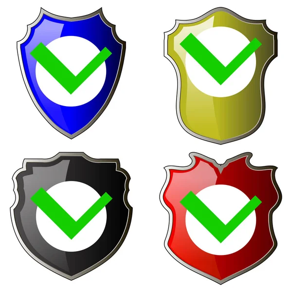 Icono de comprobación de seguridad, Logotipo de escudo, signo de protección. Logotipo aprobado por marca, Símbolo de guardia, Sistema de privacidad — Archivo Imágenes Vectoriales