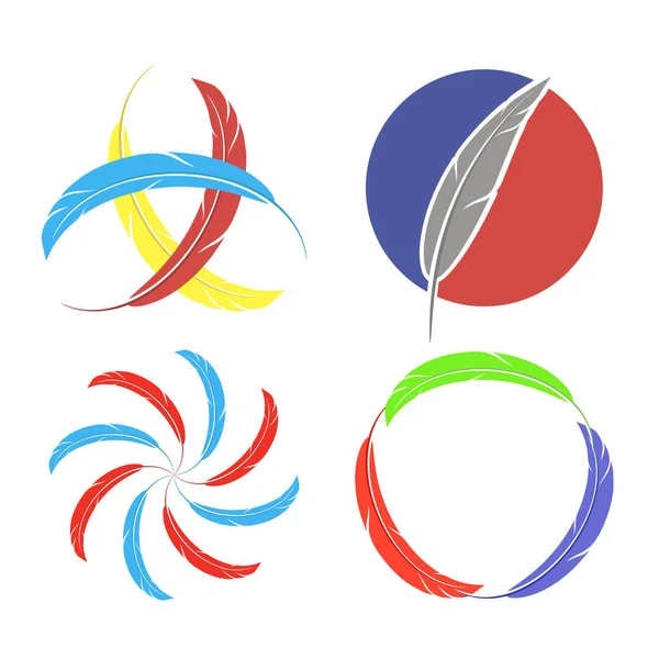 Conjunto de diferentes iconos de plumas de colores — Archivo Imágenes Vectoriales