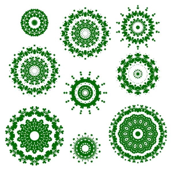 Zelené okrasné kroužky. Orientální geometrický Ornament — Stockový vektor