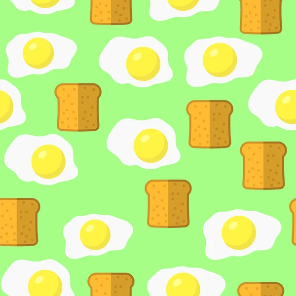 계란과 빵 원활한 녹색 배경 패턴 — 스톡 벡터